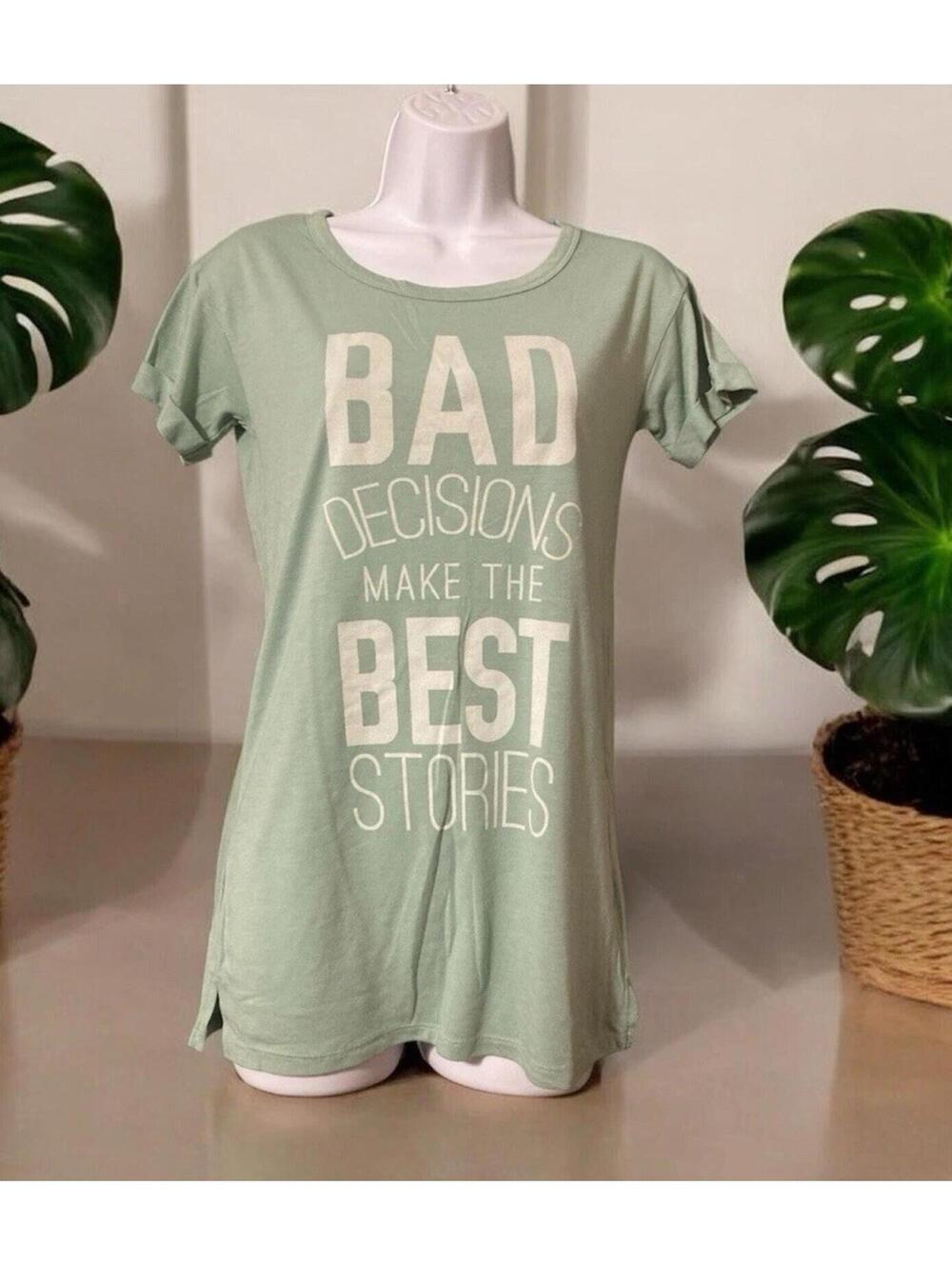 Women Awake Green Short Sleeve Graphic Print Polyester Blend T-Shirt Sz XS